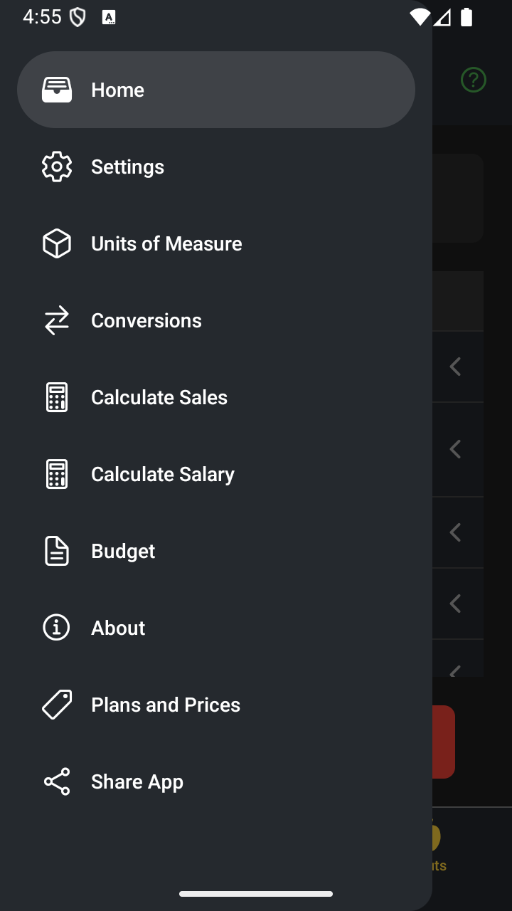 Sidebar Menu Screen